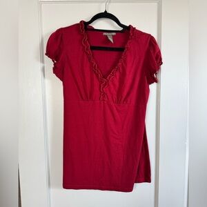 Women's Red Ruffled V-Neck Top